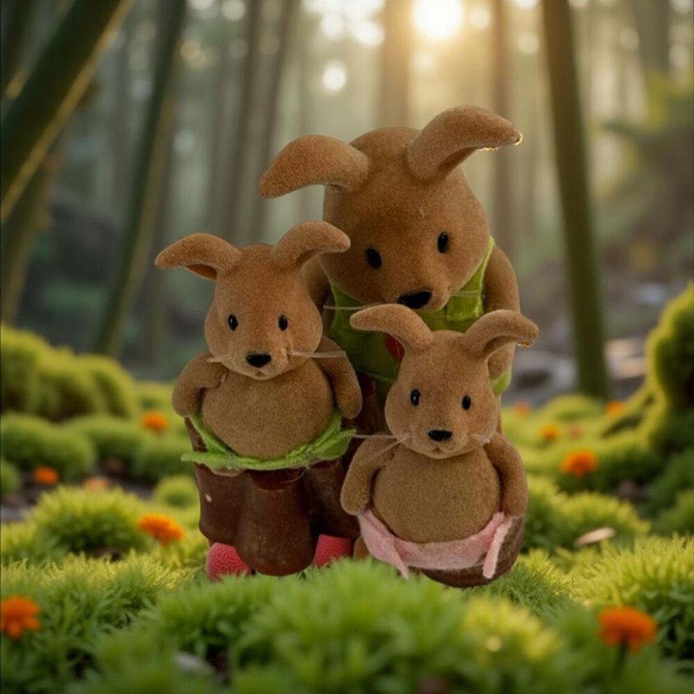 Li'l Woodzeez The Cottonball Rabbit Family Dad Son & Daughter Bunnies A14